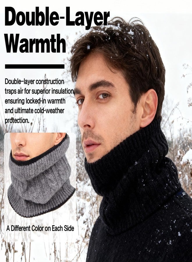 Cisnocr Reversible Winter Neck Gaiter Men Women,Knitted Neck Warmer Face Mask Ski Scarf (Black+Dark Gray) - Image 5